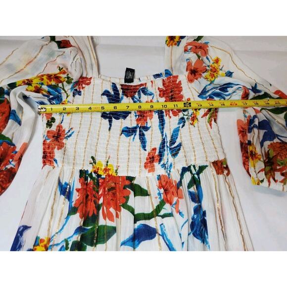 Anthropologie Me 2 Magic Womens Small Dress Long Floral Boho Maxi White Smocked - Picture 8 of 9
